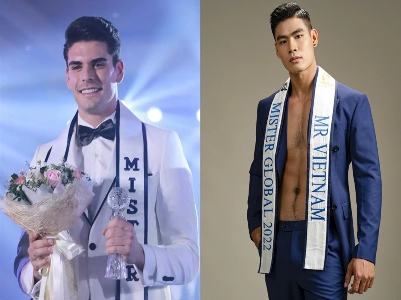 Theo Dân Việt, ông Pradit Pradinunt - Chủ tịch cuộc thi Mister Global cho biết, Miguel Angel Lucas Carrasco phải từ bỏ danh hiệu  Mister Global 2021 vì không thể hoàn thành nhiệm vụ. Đại diện Việt Nam Danh Chiếu Linh (phải) là người thay thế. Ảnh: Lao động