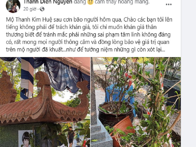 Mới đây, một số khán giả tới đưa tiễn NSƯT Vũ Linh đã cố tình chen lấn để quay phim, chụp ảnh nên giẫm đạp lên mộ của nghệ sĩ  Thanh Kim Huệ. Sự việc này khiến nghệ sĩ Thanh Điền vô cùng đau lòng và xót xa. Ảnh chụp màn hình