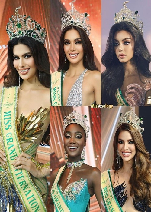 Rachel Gupta - đại diện Ấn Độ đăng quang  Miss Grand International 2024. Đại diện Philippines, Myanmar, Pháp và Brazil lần lượt đạt giải á hậu 1,2,3 và 4. Ảnh: Missosology.