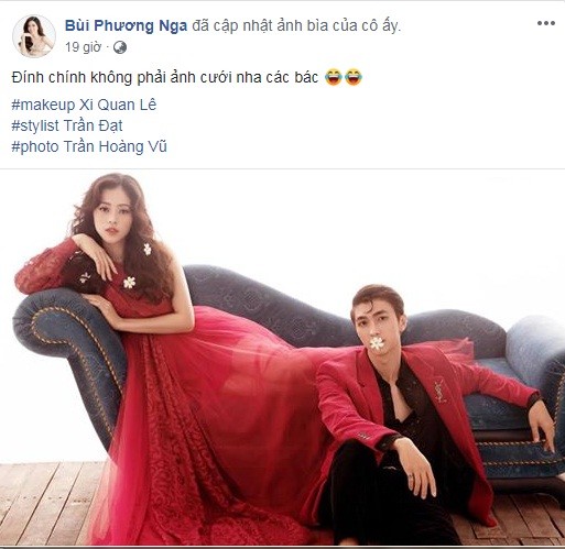 Công khai mối quan hệ chưa lâu,  Á hậu Phương Nga và hot boy của màn ảnh Việt - diễn viên Bình An liên tục vướng tin đồn sắp kết hôn. Để trấn an dư luận, mới đây, Á hậu Việt Nam 2018 đã đăng tải bức ảnh "tình bể bình" cùng dòng chia sẻ: "Đính chính không phải ảnh cưới nha các bác". Ảnh: FBNV.