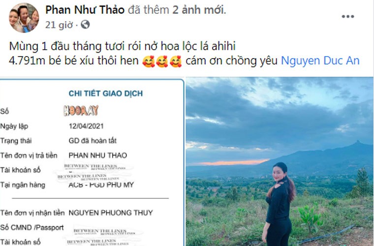 Mới đây cựu người mẫu  Phan Như Thảo khoe trên trang cá nhân cô được chồng đại gia tặng một mảnh đất rộng gần 5.000m2.