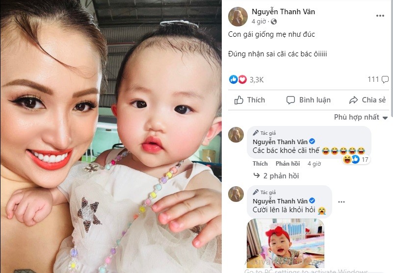 Mượn cụm từ gây sốt này, Vân Hugo muốn khoe "con gái giống mẹ như đúc, đúng chuẩn sai cãi các bác ơi".