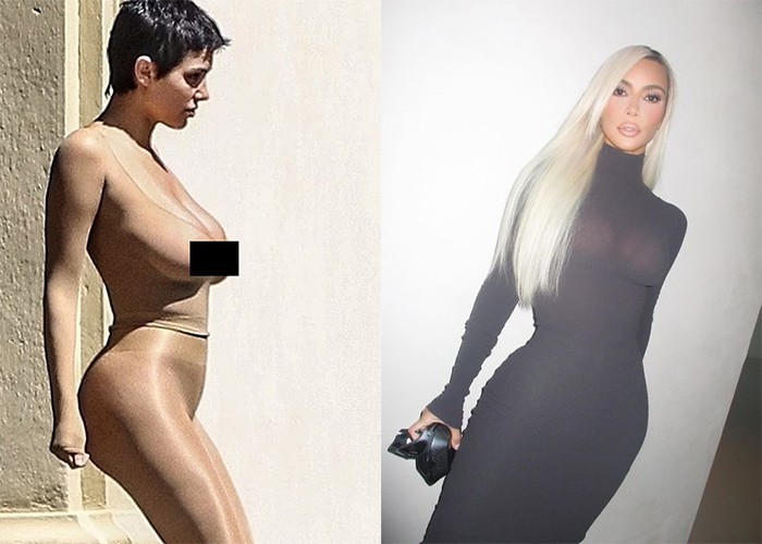 Sở hữu body nóng bỏng như nhau, cùng diện đồ ôm sát cơ thể nhưng cách ăn vận của Kim Kardashian được đánh giá là sang hơn  vợ mới của rapper Kanye West, nữ kiến trúc sư người Australia Bianca Censori (trái) (Ảnh: Backgrid, Instagram)