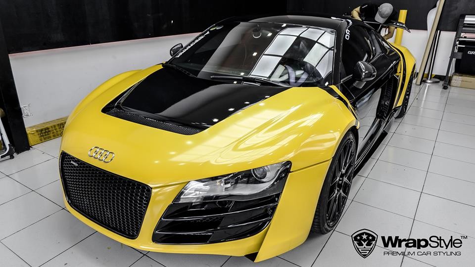 Chiếc  siêu xe Audi R8 độ lên 620 mã lực nhờ bộ tăng áp kép Heffner cùng widebodykit Prior Design PD GT850 từng nổi đình đám hồi giữa năm 2013 lại tiếp tục gây chú ý khi khoác lên mình ngoại thất màu vàng đen rực rỡ hoàn toàn mới.