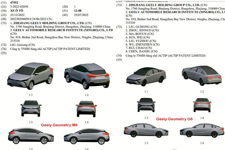 Trong năm 2023 này, tập đoàn xe Trung Quốc Geely sẽ quay trở lại thị trường Việt Nam với thương hiệu cao cấp Lynk &amp; Co. Có vẻ như không chỉ Lynk &amp; Co mà cả những mẫu xe của thương hiệu Geely cũng sẽ được phân phối chính hãng ở Việt Nam. Hình ảnh đăng ký bảo hộ kiểu dáng công nghiệp của cặp đôi ôtô điện Geely mới đã phần nào cho thấy điều đó.