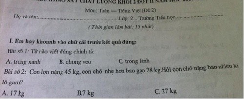 Dân mạng “bó tay” với đề toán lớp 2