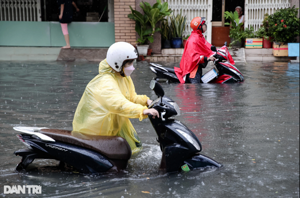 Trưa 10/10, cơn mưa lớn kéo dài gần một tiếng đồng hồ khiến nhiều tuyến đường ở quận 1, quận 12 và TP Thủ Đức ngập sâu, ảnh hưởng đến đời sống của người dân.