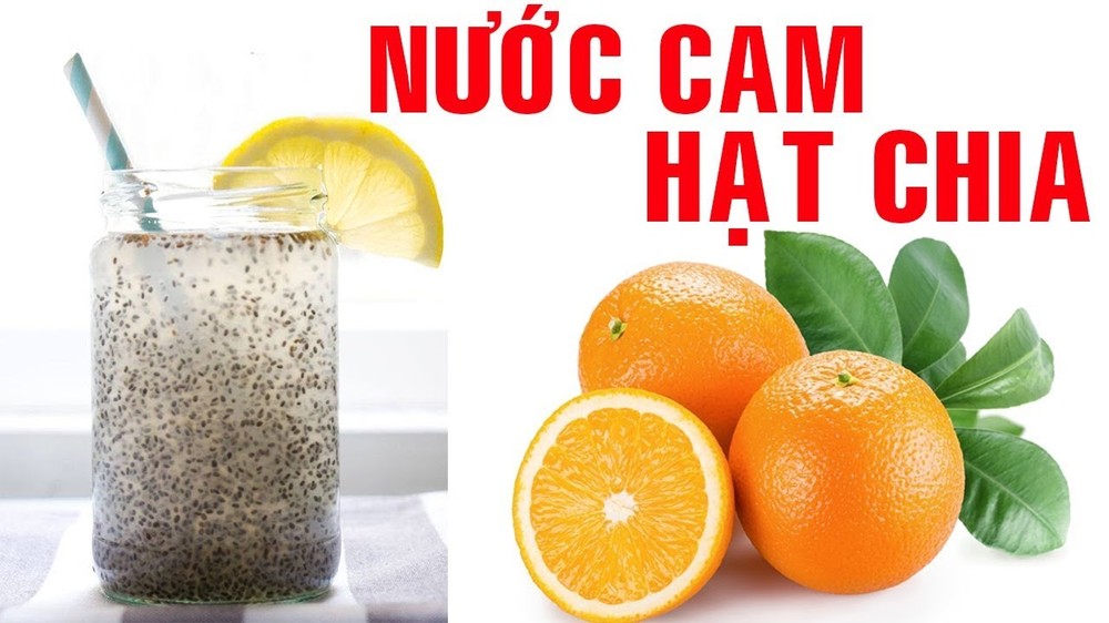 1. Nước cam hạt chia. Nguyên liệu: Cam, hạt chia, mật ong. Cho ít nước ngâm nở hạt chia. Vắt nước cam, mật ong, cho vào hạt chia khuấy đều và thưởng thức. Ảnh: youtube.com.