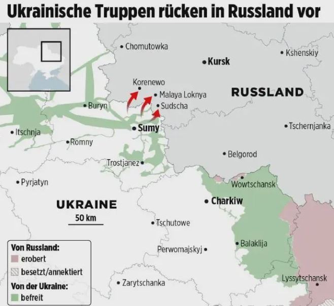 Cuộc tấn công bất ngờ của  Quân đội Ukraine vào tỉnh Kursk của Nga, đang biến thành một cuộc phiêu lưu thất bại và tạo thêm những vấn đề nghiêm trọng cho Quân đội Ukraine ở các khu vực khác của mặt trận. Quân đội Ukraine đang cố giữ đầu cầu ở phần lãnh thổ chiếm được của Nga; nhưng họ cũng phải tung thêm nhiều lực lượng dự bị vào cuộc đột phá.