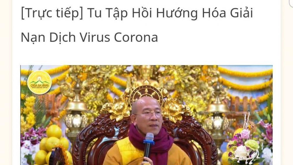 Đã xử lý trụ trì chùa Ba Vàng vì tổ chức “hóa giải” virus Corona