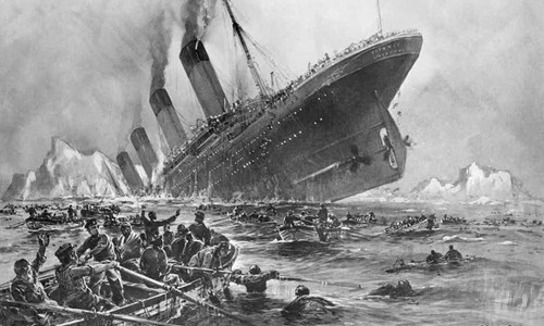  Tàu Titanic huyền thoại chìm xuống Đại Tây Dương sau khi đâm vào tảng băng trôi ngày 15/2/1912. Khi ấy, con tàu mệnh danh "không thể chìm" chở theo 2.224 hành khách và thủy thủ đoàn. Do không đủ xuồng cứu sinh nên hơn 1.500 người thiệt mạng.