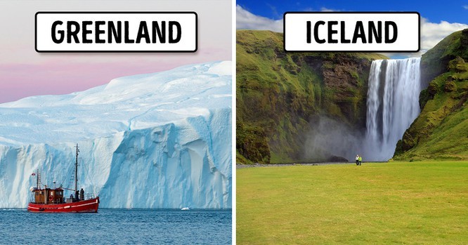 1. Thật lạ lùng khi vùng đất màu xanh (Greenland) lại phủ trắng băng tuyết, còn Iceland thì ngược lại. Đây là một trong những  điều phi lý đang tồn tại trong cuộc sống của con người.