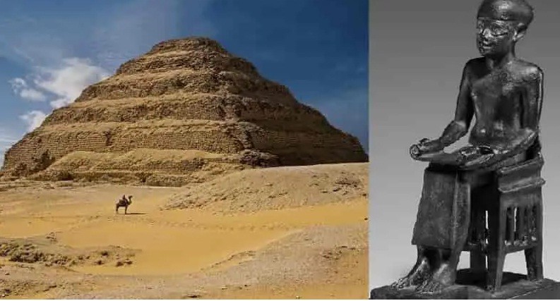 Là một trong những nhân vật nổi tiếng nhất Ai Cập cổ đại, Imhotep được người đời nhớ đến là  kiến trúc sư thiết kế kim tự tháp đầu tiên trong lịch sử nhân loại. Ông là người đứng sau thiết kế kim tự tháp bậc thang - nơi an táng pharaoh Djoser.