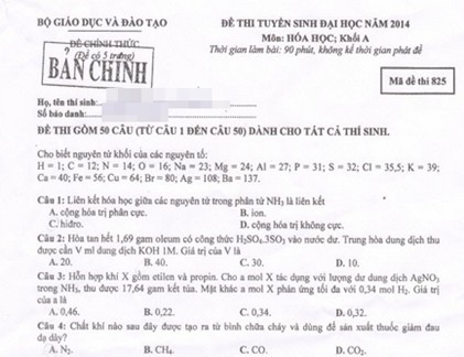 Gợi ý đáp án đề thi đại học môn Hóa khối A