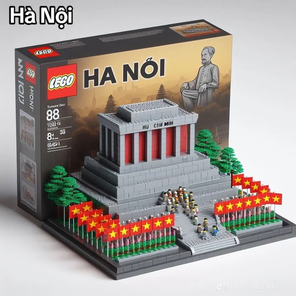 Một tài khoản Tiktok đã đăng tải loạt hình ảnh lego cực đặc biệt lấy cảm hứng từ 63 tỉnh thành ở Việt Nam. Những mô hình này được tạo hoàn toàn từ công nghệ AI. Mô hình lego ở Hà Nội khiến nhiều người nhìn là nhận ra ngay bởi lấy hình ảnh lăng Bác là đặc trưng.