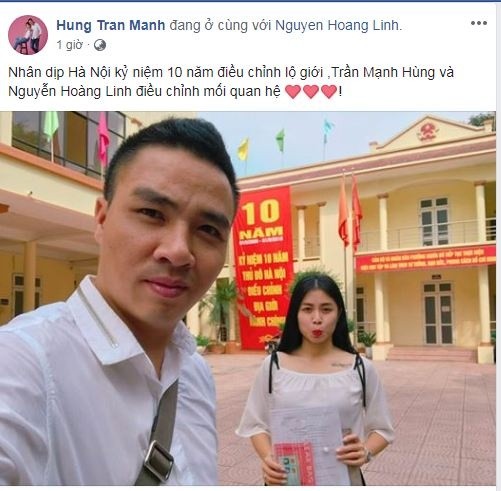 Mới đây trên trang cá nhân của mình, bạn trai  BTV Nguyễn Hoàng Linh là Mạnh Hùng đã đăng tải hình ảnh chụp chung của hai người cùng lời chia sẻ: "Nhân dịp Hà Nội kỷ niệm 10 năm điều chỉnh lộ giới, Trần Mạnh Hùng và Nguyễn Hoàng Linh điều chỉnh mối quan hệ".