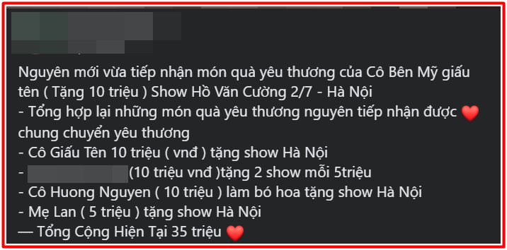 Mới đây, trong nhóm FC của  Hồ Văn Cường, một tài khoản đã công khai số tiền mà những khán giả trong và ngoài nước gửi tặng cho Hồ Văn Cường trước thềm diễn ra đêm nhạc mới. Ảnh: Saostar