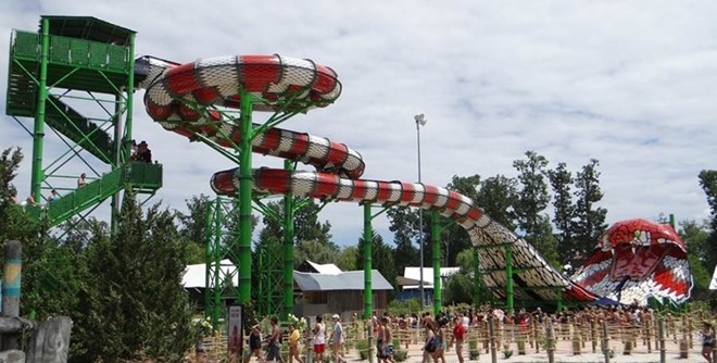 King Cobra, New Jersey, Mỹ:  Máng trượt nước ở công viên giải trí Six Flags Hurricane Harbor có thiết kế độc đáo theo hình rắn hổ mang chúa. Đỉnh máng có hình số 8 cho người trượt đi qua trước khi vào đoạn dốc dài 7,6 m và đạt vận tốc gần 50 km/h. Ảnh: Polin.