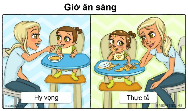 Theo Bored Panada, mẹ nào cũng hy vọng con sẽ ăn ngoan nhưng thực tế có thể hoàn toàn khác. Những bữa ăn sáng sẽ không được sạch sẽ như bạn nghĩ mà thường vương vãi và mẹ luôn phải “đánh vật” khi cho con ăn.