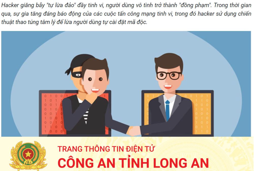 Mới đây, Công an tỉnh Long An đã cảnh báo người dân về sự gia tăng của các cuộc tấn công mạng dưới hình thức "Scam-Yourself" (tự lừa đảo) trong năm 2024.