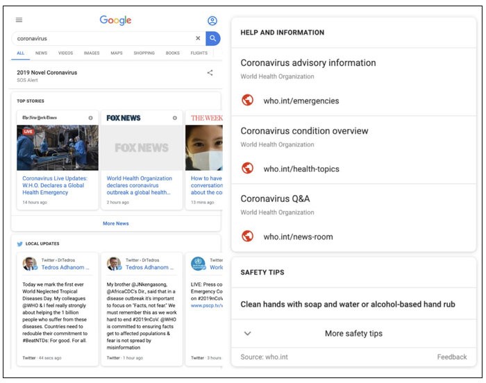 Google kích hoạt tính năng đặc biệt cho tìm kiếm về virus corona