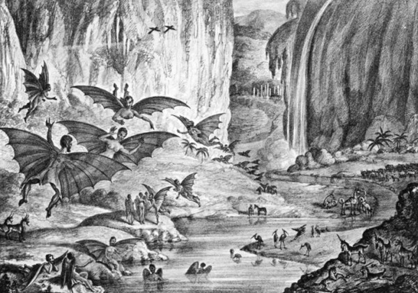  Great Moon Hoax năm 1835: The Great Moon Hoax là một loạt 6 bài báo được đăng trên tờ The Sun, một tờ báo New York. Bài báo thảo luận về một kính thiên văn khổng lồ được đặt tại Mũi Hảo Vọng giúp các nhà khoa học nhìn thấy bề mặt của Mặt Trăng và khám phá ra một nền văn minh của những con người có hình cánh dơi. Trò lừa bịp được phát hiện một vài tuần sau đó sau lần xuất bản đầu tiên. Tuy nhiên, sau sự việc đó, mọi người cũng chỉ cười nhạo chuyện  hài hước này trong thời gian rất ngắn, còn tờ báo vẫn nổi tiếng và đắt khách như thường.