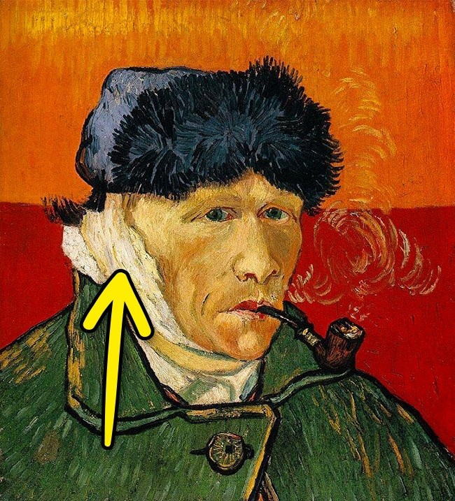  Bức tranh "Self-Portrait with Bandaged Ear" của Vincent van Gogh miêu tả một người nghệ sĩ với tai phải bị thương. Tuy nhiên, trong thực tế, Vincent van Gogh đã cắt tai trái của mình. Do đó, người ta đã đưa ra giải thích rằng có thể họa sĩ này đã sử dụng một tấm gương để vẽ bức chân dung tự họa chính mình.