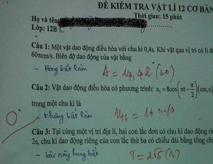 Xôn xao bài kiểm tra Vật lý “bất cần đời”