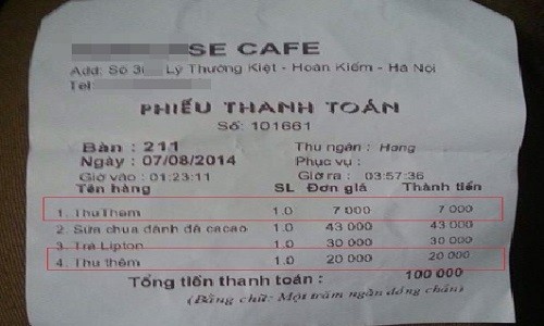 Bạn trẻ bức xúc vì quán cafe thu thêm khoản phụ