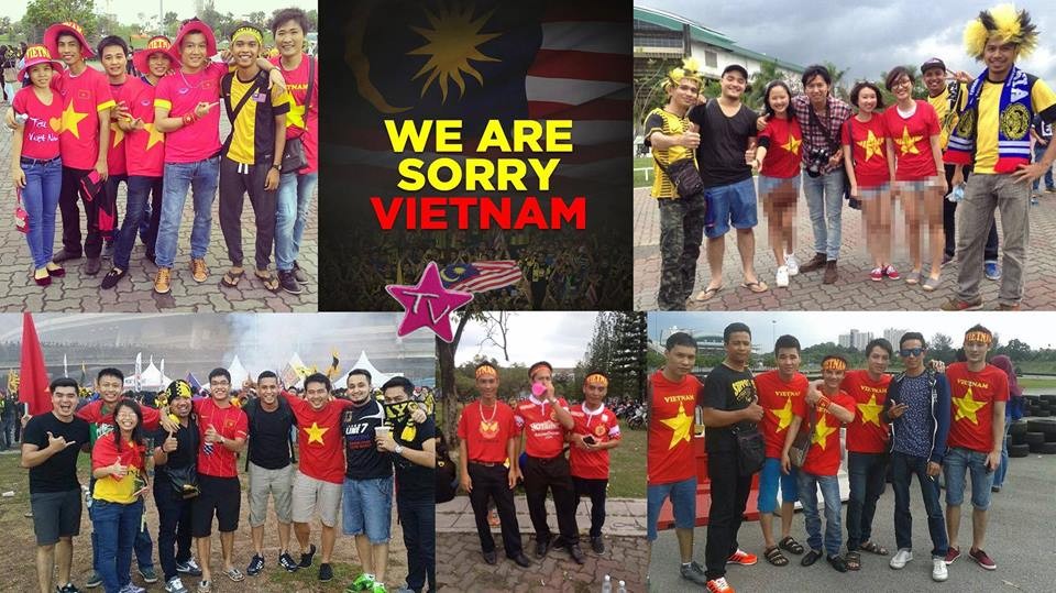 Sau vụ hooligan Malaysia tấn công CĐV Việt nam trên sân Shah Alam hôm 7/12, các CĐV chân chính của Malaysia đã liên tục gửi những lời xin lỗi đến Việt Nam. Ngoài những bài viết, status thể hiện sự xấu hổ, ăn năn... các CĐV Malaysia còn chia sẻ một số hình ảnh đẹp về tình thân giữa CĐV hai nước.