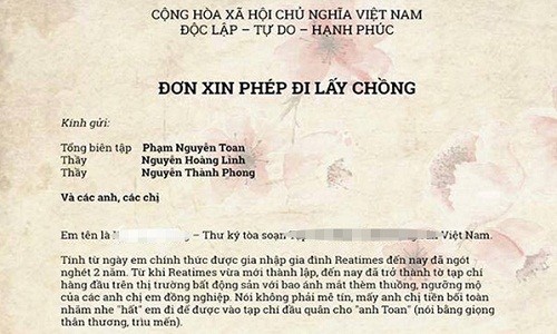 "Đơn xin phép lấy chồng" gửi sếp của nhân viên khiến dân mạng phì cười