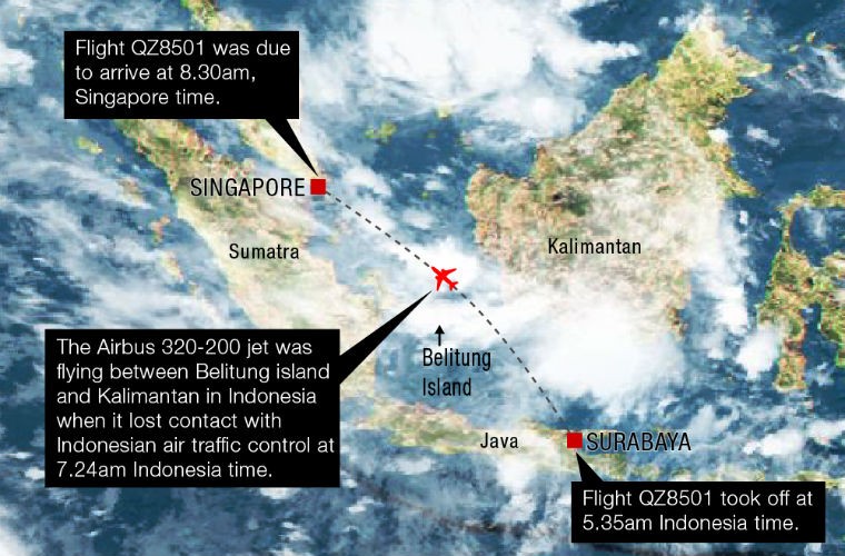  Chiếc máy bay Air Asia mất tích cất cánh lúc 5h35 sáng theo giờ Indoneisa ở Surabaya.