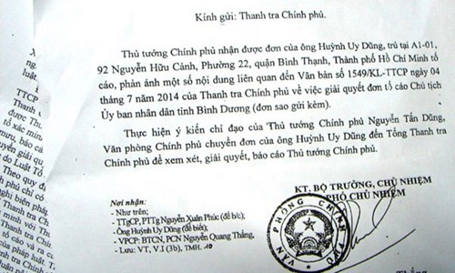 Thủ tướng chỉ đạo làm rõ ông Dũng “lò vôi” tố cáo CT Bình Dương