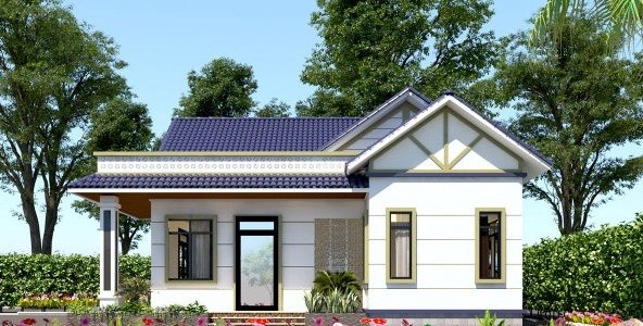  Biệt thự 1 tầng mái thái có diện tích xây dựng 120m2 được chia thành 1 phòng khách, 4 phòng ngủ và 2 phòng tắm. Ảnh: Thietkethicongnhadep.