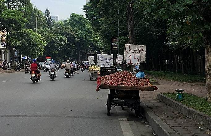 Trên nhiều tuyến đường, phố ở Hà Nội và TP HCM không khó để bắt gặp những tấm biển bán hàng được tiểu thương  quảng cáo với các loại trái cây khác nhau như: mận, quýt, nho, dưa lưới…Ảnh: Công thương.