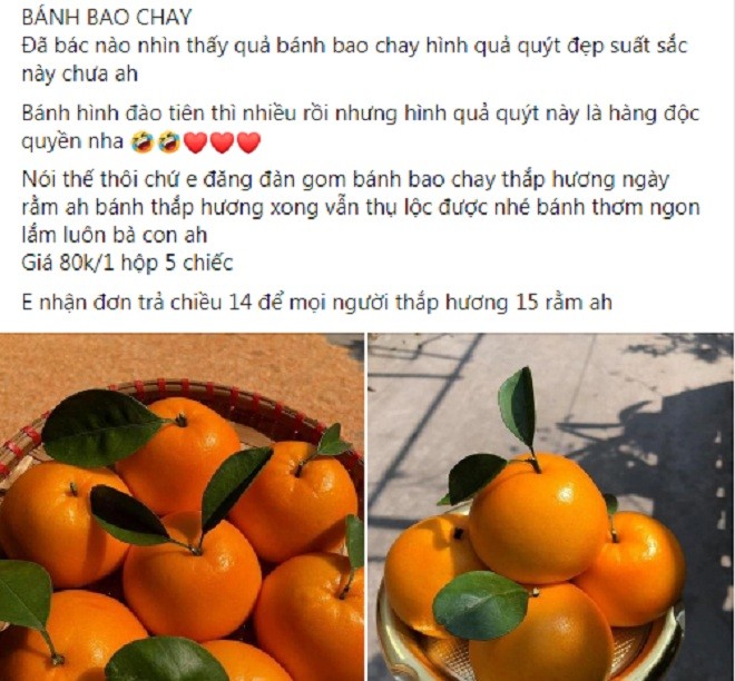 Trước  Rằm Tháng Giêng, trên chợ mạng xuất hiện nhiều người rao bán bánh bao hình quả quýt khá lạ mắt. Loại bánh bao này có giá từ 75.000 - 90.000 đồng/set gồm 5 chiếc; set 10 chiếc có giá 160.000 đồng.