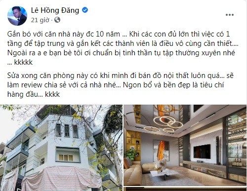 Cách đây ít giờ, trên trang cá nhân,  diễn viên Hồng Đăng khiến khán giả phải trầm trồ khi chia sẻ hình ảnh về căn biệt thự vừa sang trọng, vừa bề thế tại trung tâm Hà Nội.