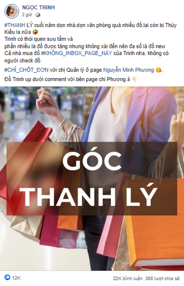 Từ trước đến nay,  Ngọc Trinh luôn chứng tỏ mình là một "yêu nữ hàng hiệu" đích thực khi liên tục mua sắm, đập hộp. Và đến ngày cuối năm, nữ hoàng nội y lại quyết định thanh lý tủ đồ hiệu cực đắt tiền. Ảnh chụp màn hình