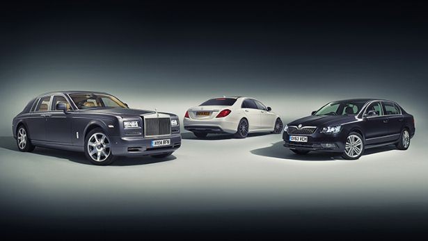 Kiểu dáng sang trọng của các dòng xe Skoda Superb, Rolls-Royce Phantom và Mercedes S-Class.