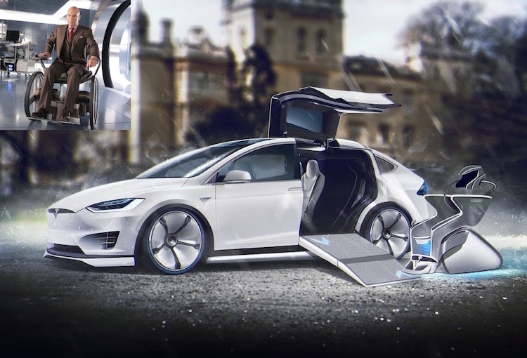 Mở đầu cho loạt  siêu xe hàng khủng của các dị nhân X-Men là chiếc Tesla Model X, được gắn với hình ảnh của Giáo sư X (Professor X) - Người sáng lập và lãnh đạo biệt đội X-Men. Đây là một chiếc xe thông minh, và có cửa sau mở dạng cánh chim thuận tiện cho nhân vật này dễ dàng lên xe, do ông phải di chuyển bằng xe lăn.