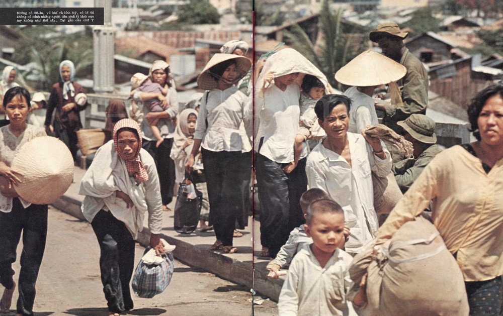 Người dân đi lánh nạn gần cầu chữ Y  do tình hình chiến sự Sài Gòn mùa xuân 1968. Hình ảnh trích từ sách ảnh "Chiến tranh giải phóng Việt Nam" của phóng viên chiến trường Nhật Bản Ishikawa Bunyo, được scan và đăng tải trên diễn đàn TTVN.