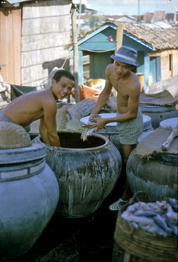 Nghề làm nước mắm ở  Sài Gòn năm 1964. Hình ảnh đăng tải trên mạng Vietnam center and Archive của Mỹ.