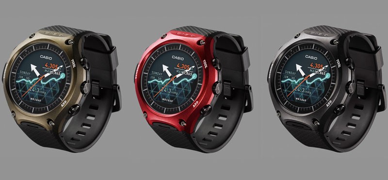  Smartwatch Casio WSD-F10 có bề ngoài trông khá “hầm hố” và phù hợp với đối tượng người dùng là nam giới. Trọng lượng của máy chỉ là 93g.