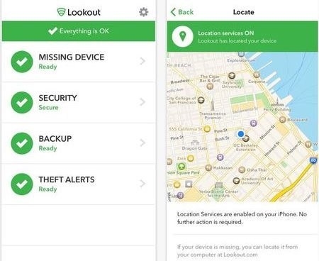  Lookout. Ứng dụng bảo mật Lookout giữ cho iPhone, iPad, Apple Watch và mọi thứ chứa trong đó an toàn. Ứng dụng này được nhiều chuyên gia bảo mật đánh giá là phương tiện tốt nhất để bảo vệ thiết bị iOS trước nguy cơ hack, mất mát dữ liệu và các mối đe dọa khác đối với thông tin cá nhân.   