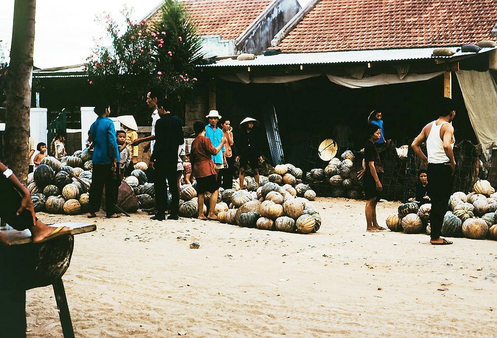 Những quả bí ngô được bày bán ở chợ ven đường tại thị xã Quy Nhơn năm 1969. Ảnh: NZST.