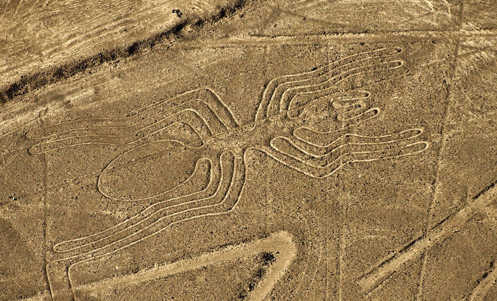 Tại  sa mạc Nazca, vùng đất khô cằn nằm giữa hai thị trấn Nazca và Palpa ở Pampas de Jumana miền Nam Peru có một “khu vườn hình học" lạ kỳ với rất nhiều hình vẽ khổng lồ. Ảnh: Observer.