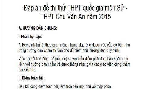  Đề thi thử THPT quốc gia 2015 môn Sử THPT Chu Văn An và đáp án