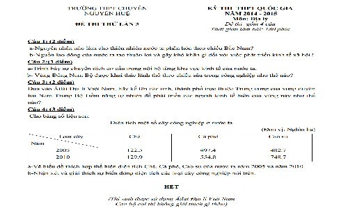 Đề thi thử THPT quốc gia môn Địa năm 2015 