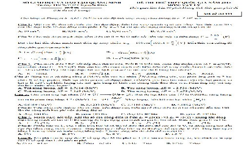 Đề thi thử THPT quốc gia 2015 môn Vật Lý THPT Nguyễn Bình