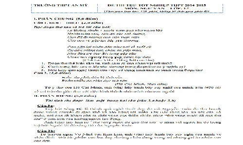 Đề thi thử THPT quốc gia 2015 môn Ngữ Văn THPT An Mỹ